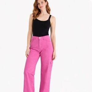 Refuse | Y2K Pink High Rise Cotton Denim Cargo Pants